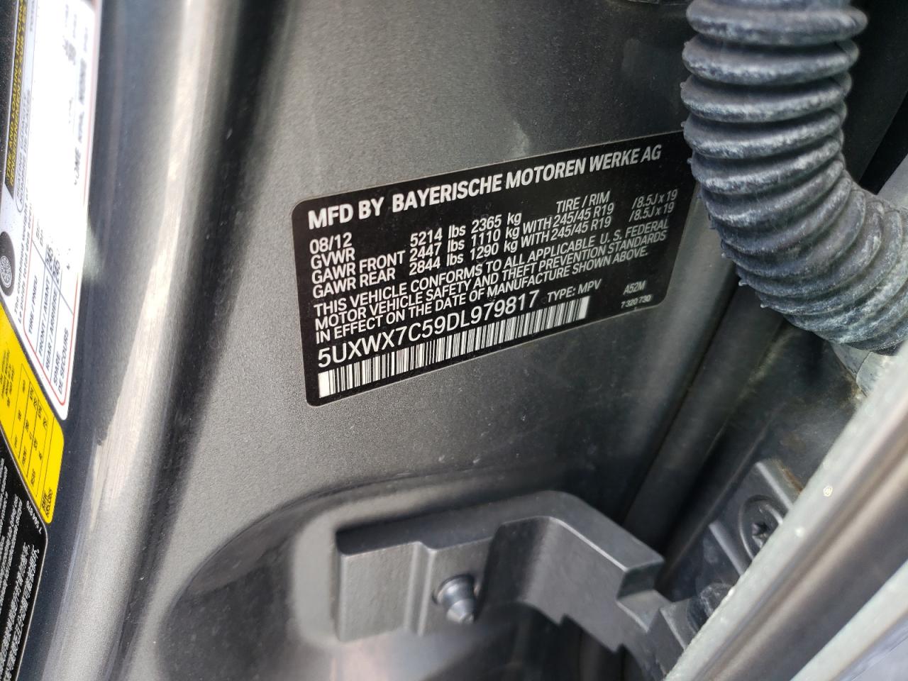2013 BMW X3 VIN 5UXWX7C59DL979817 Copart auction photo, front end / side damage thumbnail 13