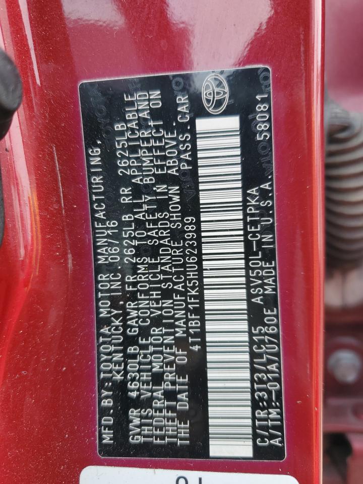2017 Toyota Camry VIN 4T1BF1FK5HU623989 Copart auction photo, front end / side damage thumbnail 14