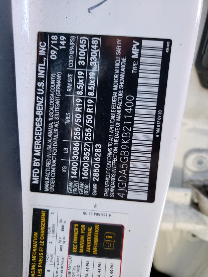 2019 Mercedes-Benz GLE VIN 4JGDA5GB9KB211400 Copart auction photo, rear end / side damage thumbnail 14
