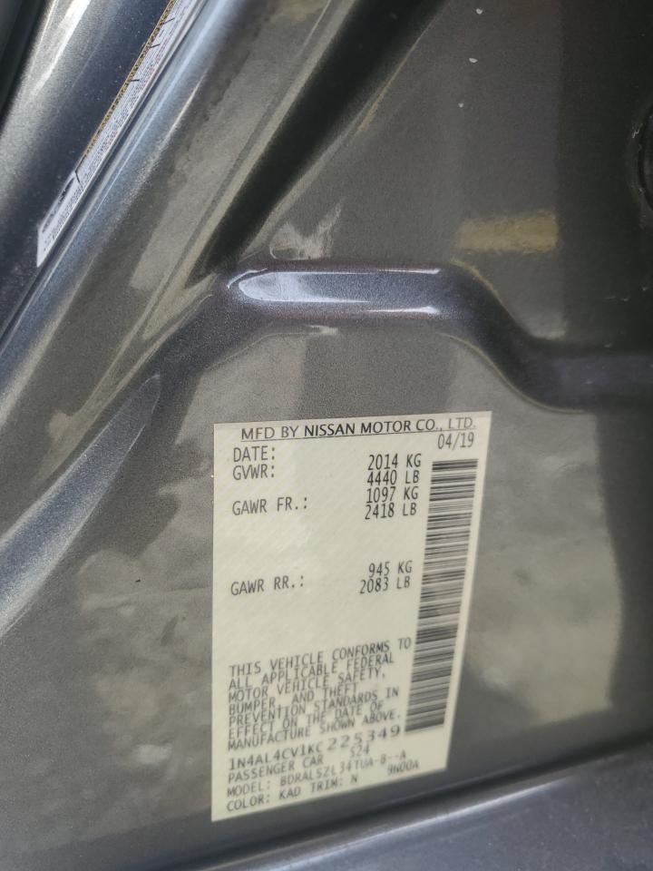 2019 Nissan Altima VIN 1N4AL4CV1KC225349 Copart auction photo, front end damage thumbnail 12