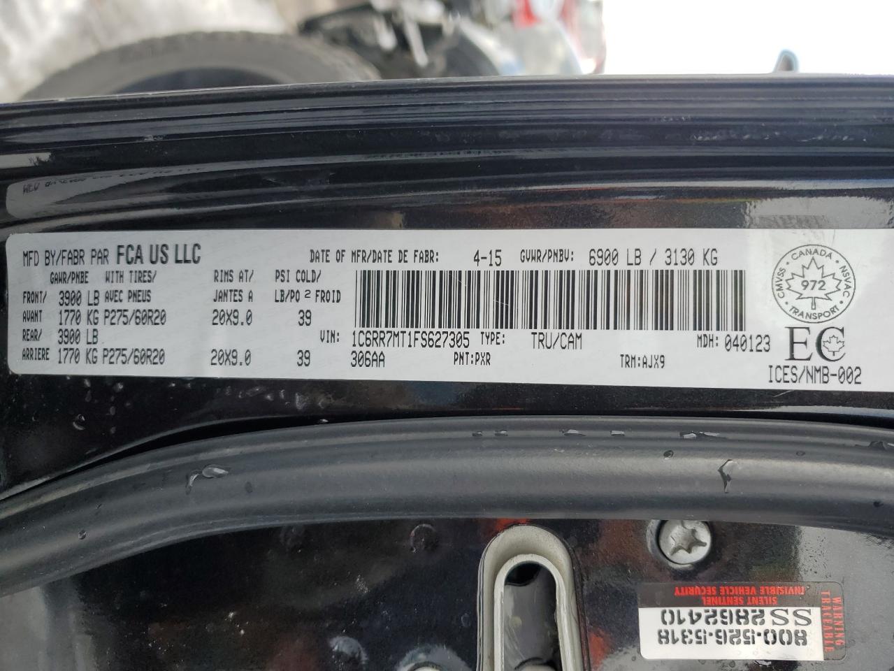 2015 RAM 1500 VIN 1C6RR7MT1FS627305 Copart auction photo, front end damage thumbnail 13