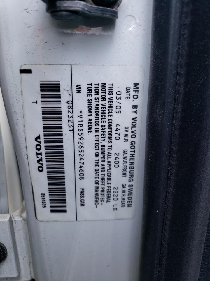 2005 Volvo S60 VIN YV1RS592652474608 Copart auction photo, side damage thumbnail 14