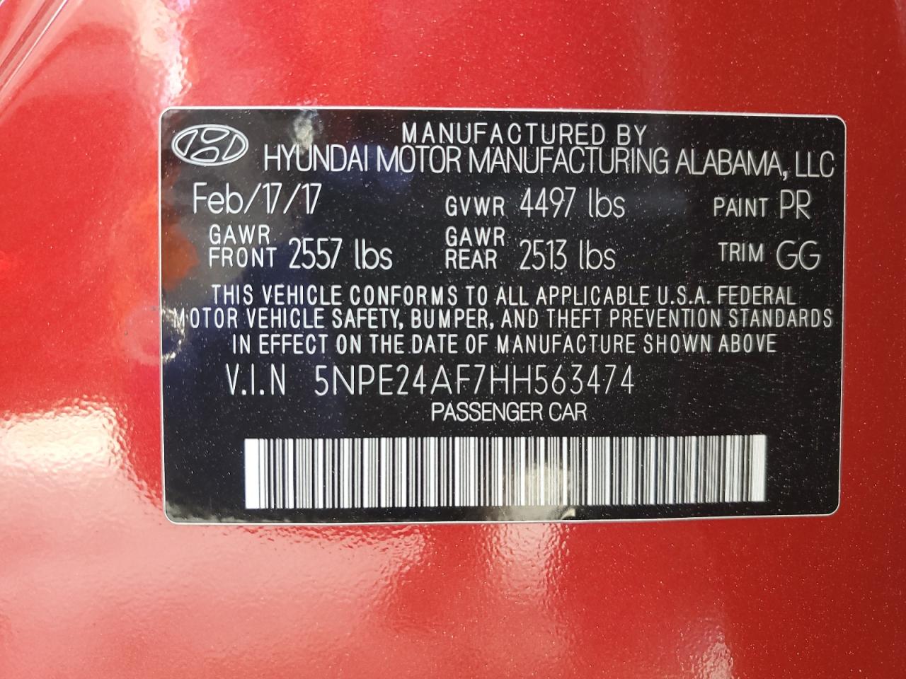 2017 Hyundai Sonata VIN 5NPE24AF7HH563474 Copart auction photo, front end / undercarriage damage thumbnail 14