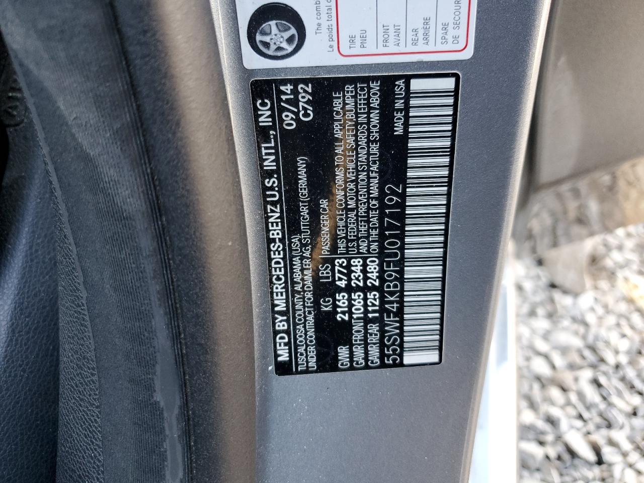 2015 Mercedes-Benz C-klasse VIN 55SWF4KB9FU017192 Copart auction photo, all over damage thumbnail 12