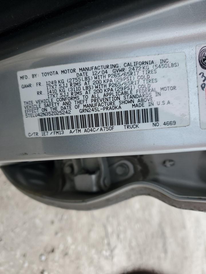 2005 Toyota Tacoma VIN 5TELU42N35Z025242 Copart auction photo, all over / undercarriage damage thumbnail 13