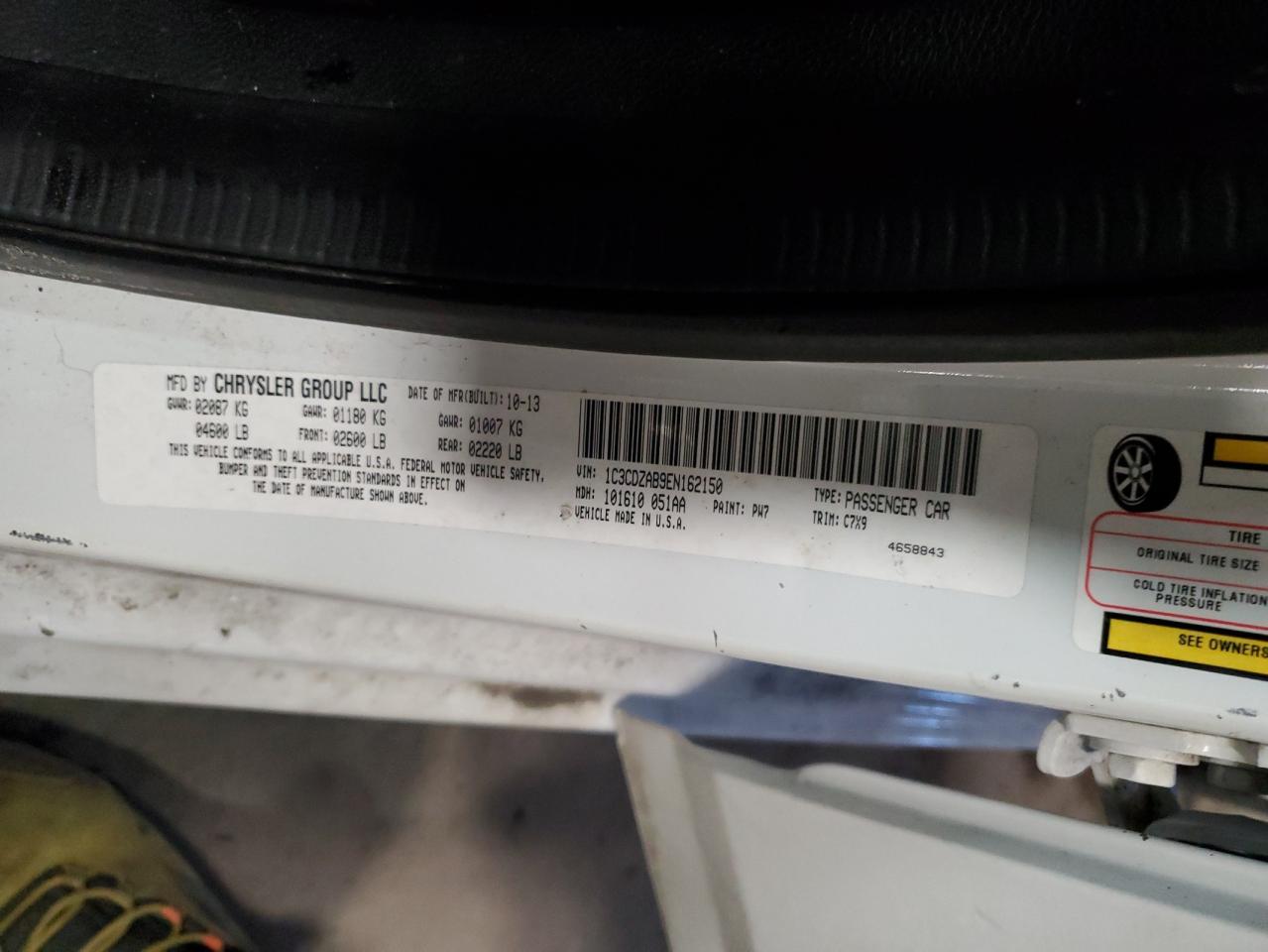 2014 Dodge Avenger VIN 1C3CDZAB9EN162150 Copart auction photo, front end damage thumbnail 12