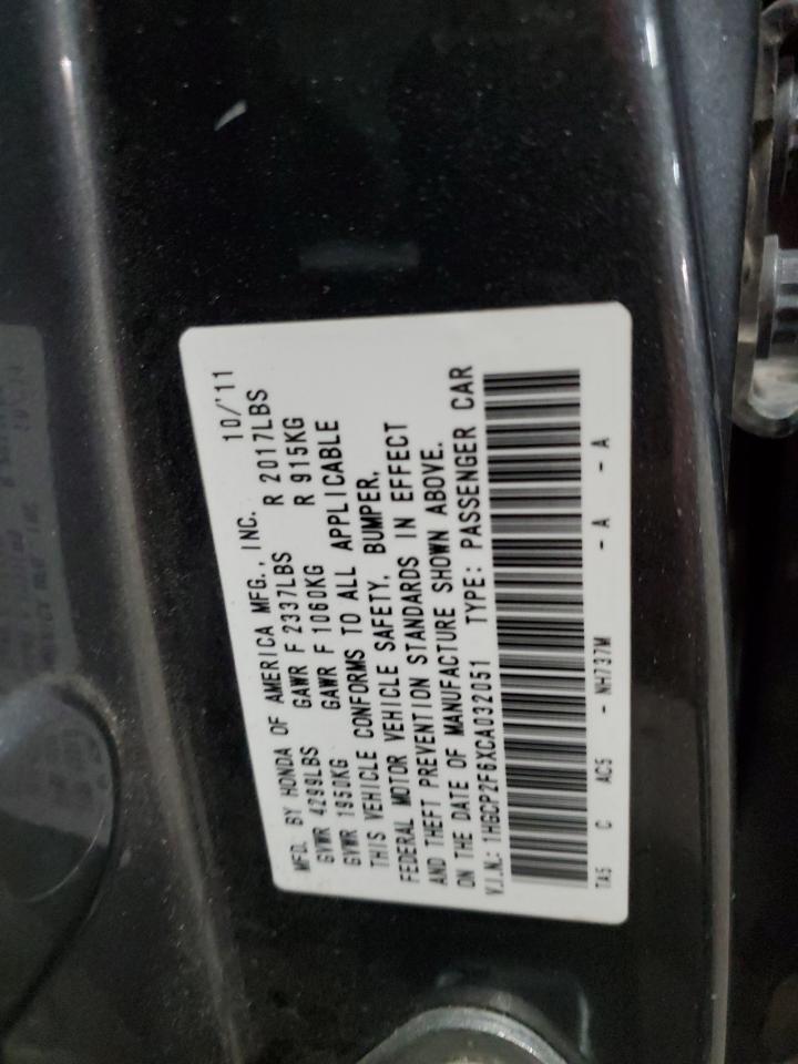 2012 Honda Accord VIN 1HGCP2F6XCA032051 Copart auction photo, rear end / side damage thumbnail 14