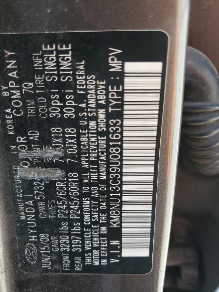2009 Hyundai Veracruz VIN KM8NU13C39U081633 Copart auction photo, minor dent/scratches damage thumbnail 13