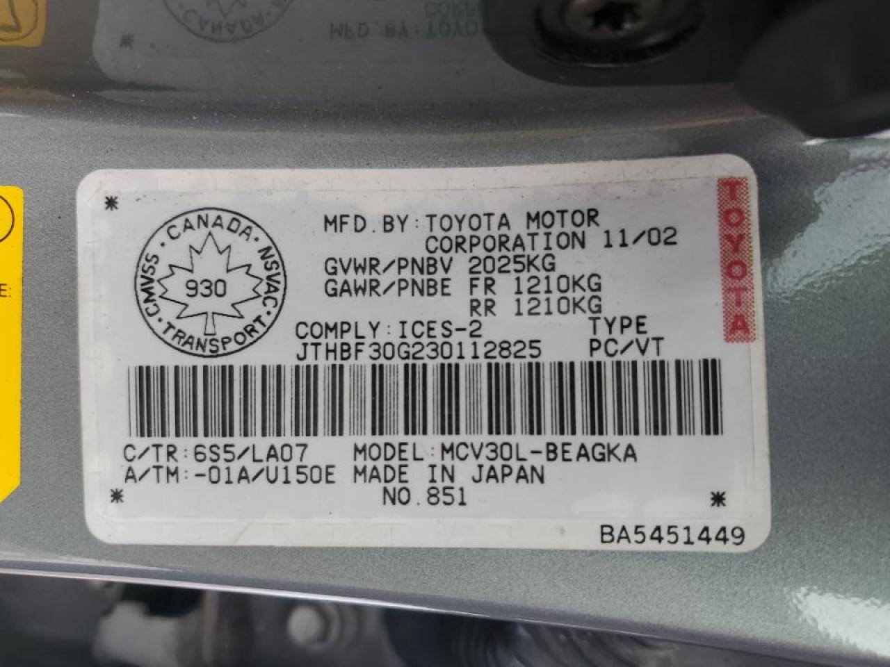 2003 Lexus ES VIN JTHBF30G230112825 Copart auction photo, front end / undercarriage damage thumbnail 12