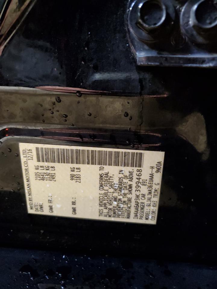 2017 Nissan Maxima VIN 1N4AA6AP3HC399468 Copart auction photo, side / rear end damage thumbnail 12