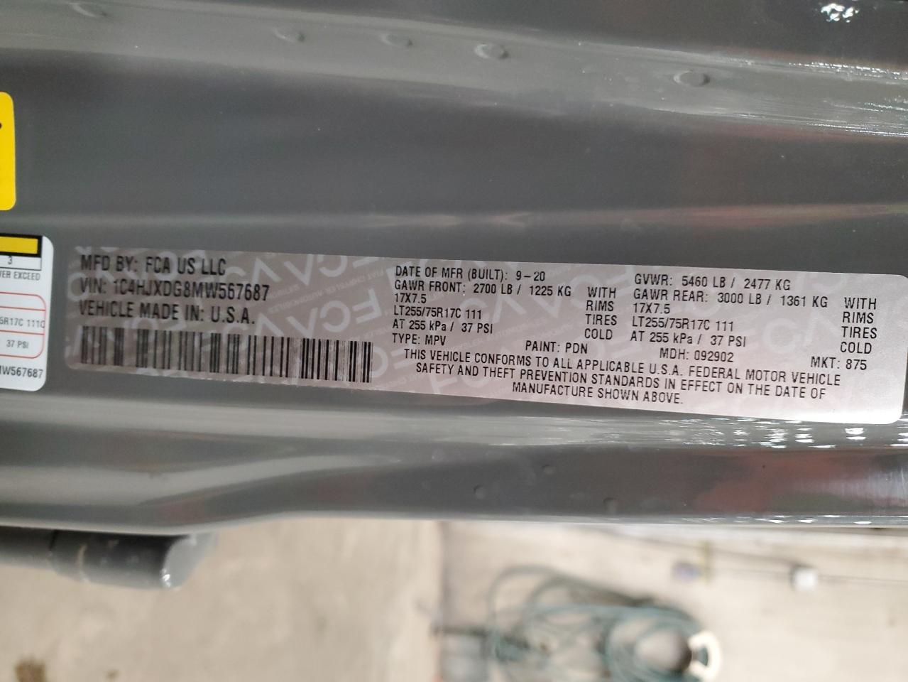 2021 Jeep Wrangler VIN 1C4HJXDG8MW567687 Copart auction photo, all over damage thumbnail 12