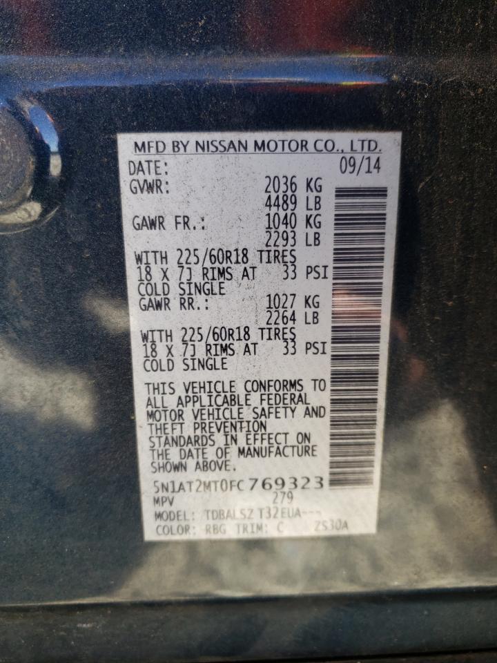 2015 Nissan Rogue VIN 5N1AT2MT0FC769323 Copart auction photo, front end / side damage thumbnail 13