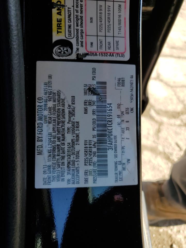2012 Ford Fusion VIN 3FAHP0KC1CR191654 Copart auction photo, rear end / front end damage thumbnail 12
