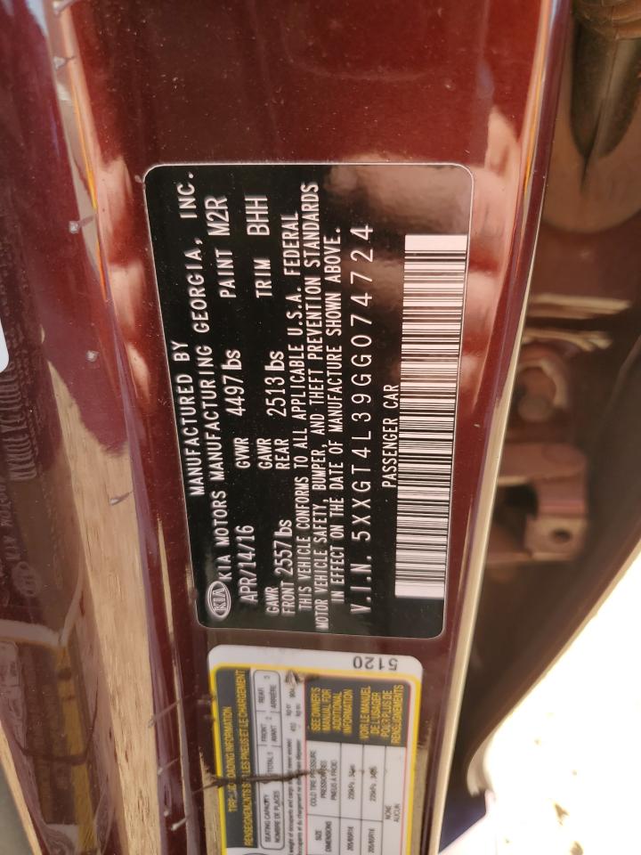2016 KIA Optima VIN 5XXGT4L39GG074724 Copart auction photo, side / rear end damage thumbnail 12