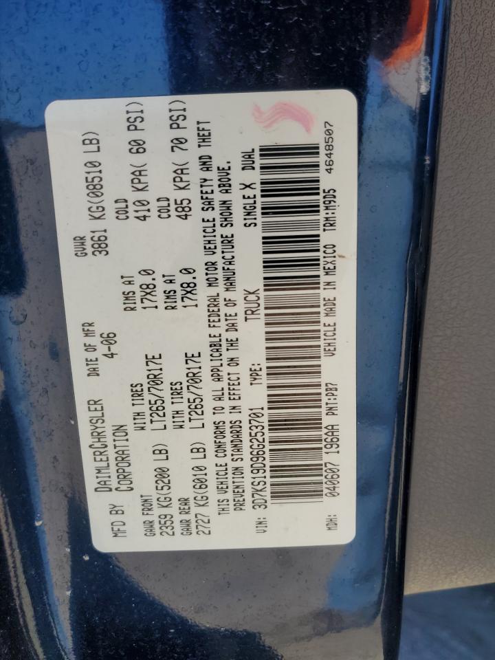 2006 Dodge RAM VIN 3D7KS19D96G253701 Copart auction photo, front end / minor dent/scratches damage thumbnail 14