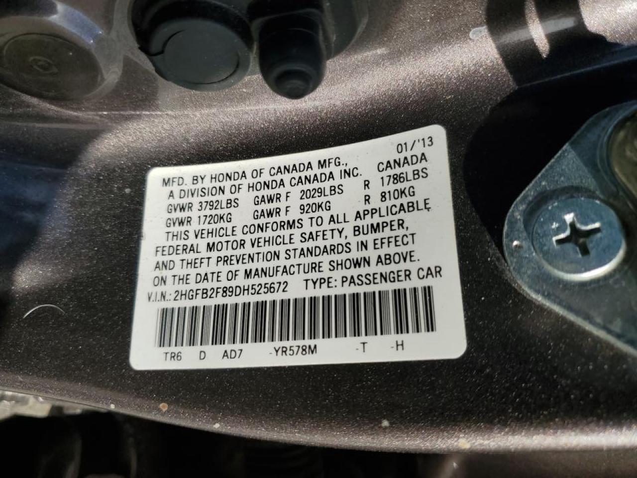 2013 Honda Civic VIN 2HGFB2F89DH525672 Copart auction photo, front end damage thumbnail 12