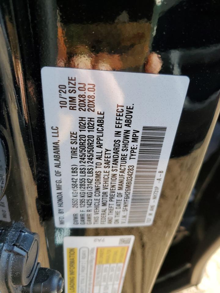 2021 Honda Pilot VIN 5FNYF6H26MB034283 Copart auction photo, front end damage thumbnail 13