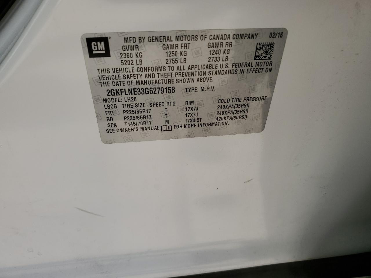 2016 GMC Terrain VIN 2GKFLNE33G6279158 Copart auction photo, front end damage thumbnail 13