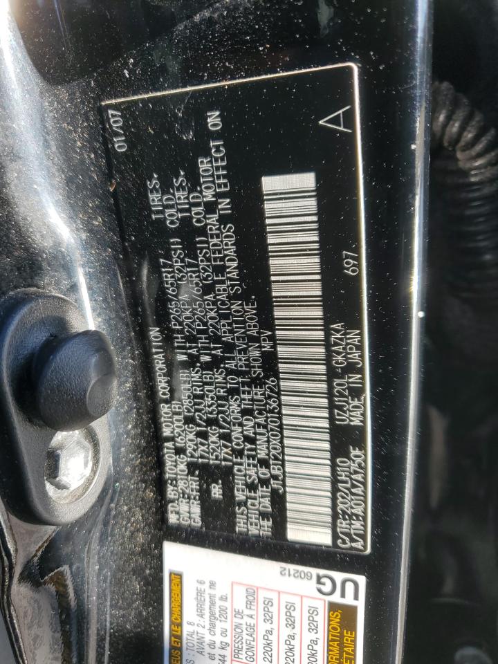 2007 Lexus GX VIN JTJBT20X070136726 Copart auction photo, rear end / front end damage thumbnail 15