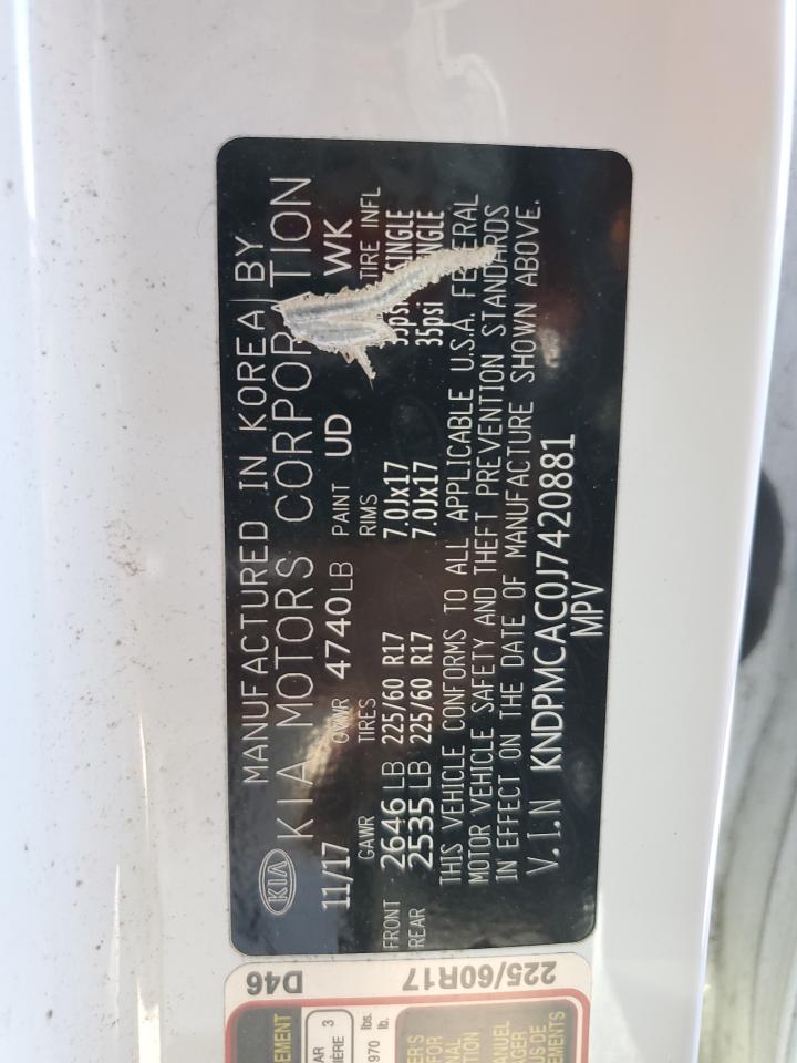 2018 KIA Sportage VIN KNDPMCAC0J7420881 Copart auction photo, front end / minor dent/scratches damage thumbnail 14