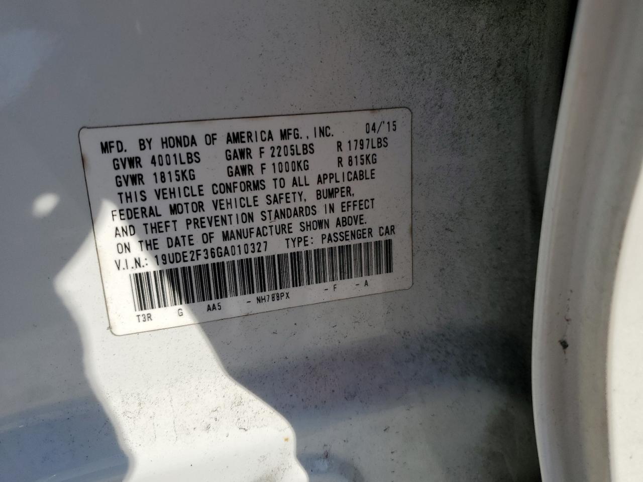 2016 Acura ILX VIN 19UDE2F36GA010327 Copart auction photo, rear end damage thumbnail 12