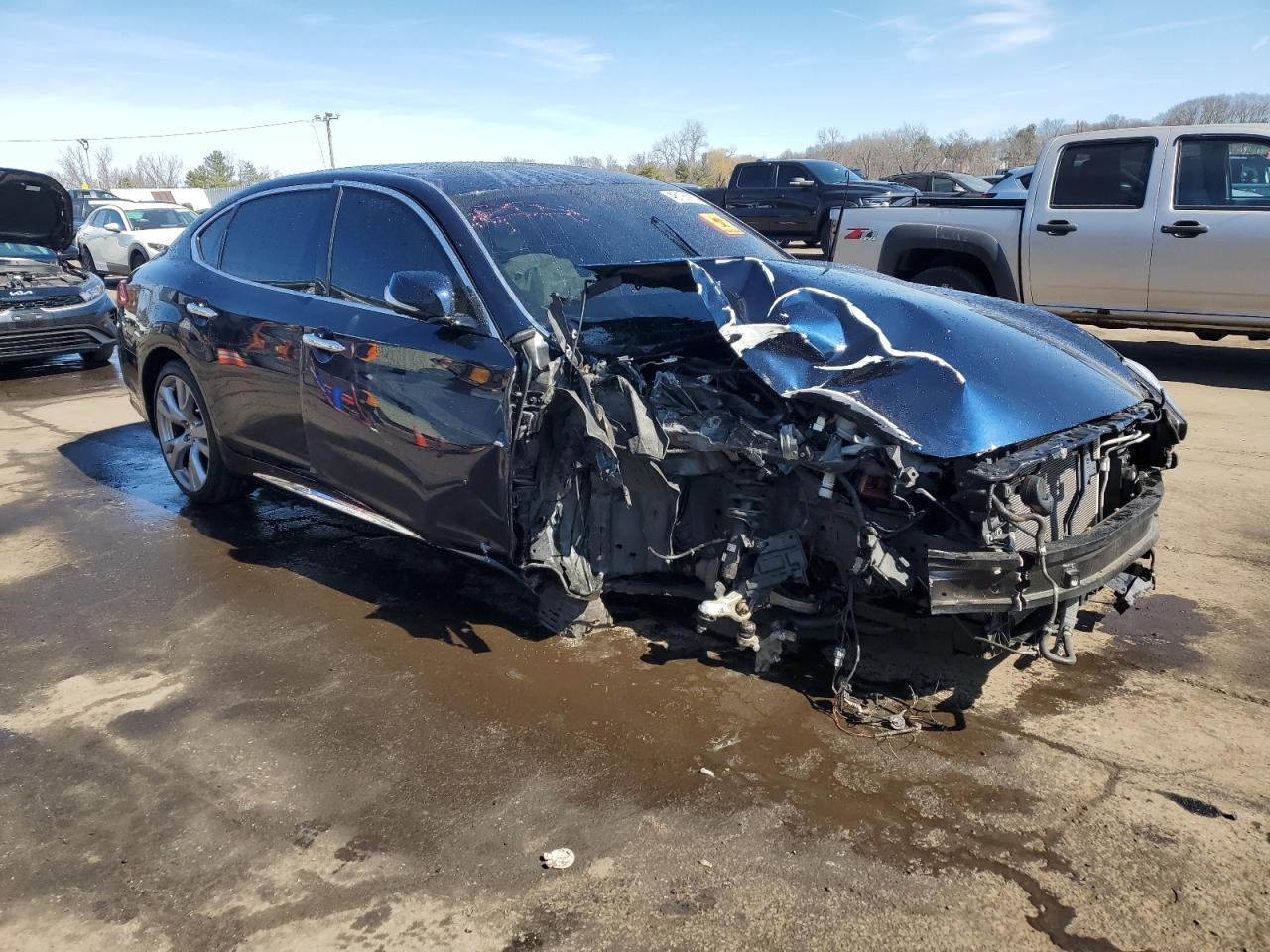 2017 Infiniti Q70 VIN JN1AY1PR1HM150035 Copart auction photo, front end / side damage thumbnail 4