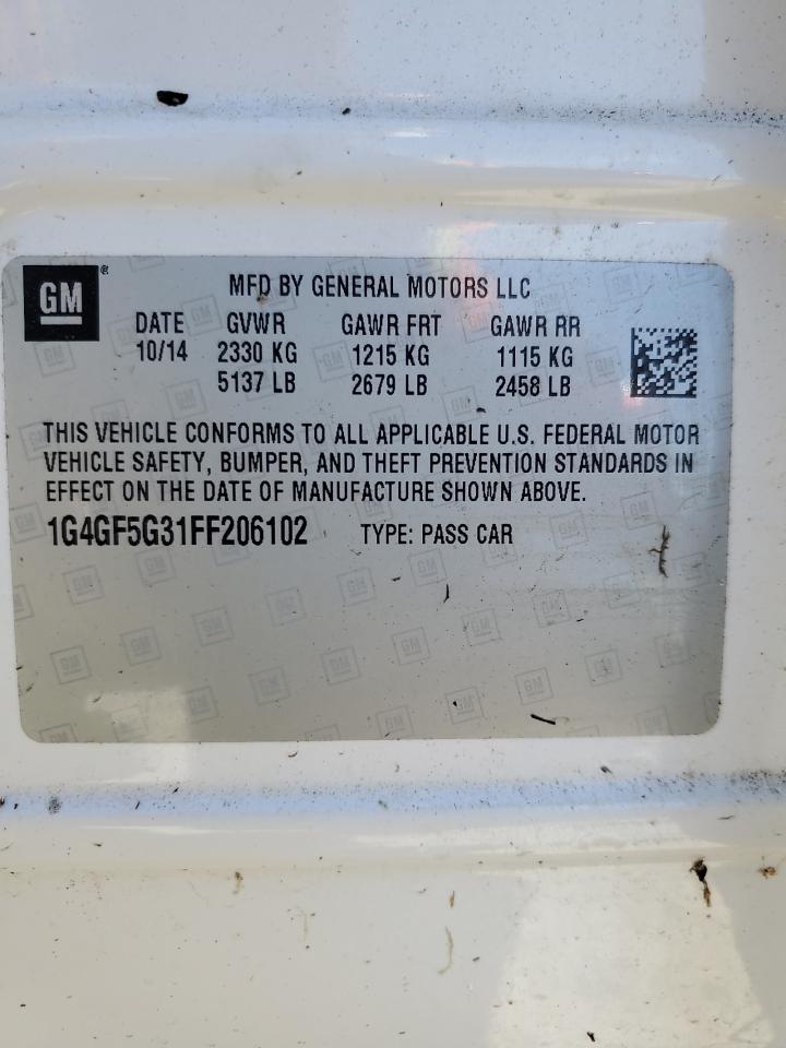 2015 Buick LaCrosse VIN 1G4GF5G31FF206102 Copart auction photo, water/flood damage thumbnail 13