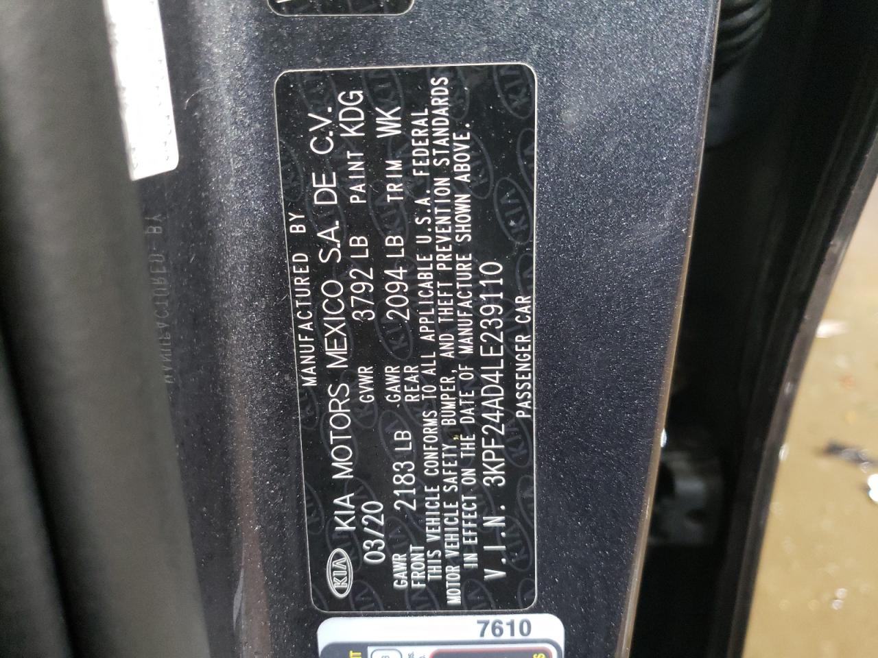 2020 KIA Forte VIN 3KPF24AD4LE239110 Copart auction photo, rear end / front end damage thumbnail 13