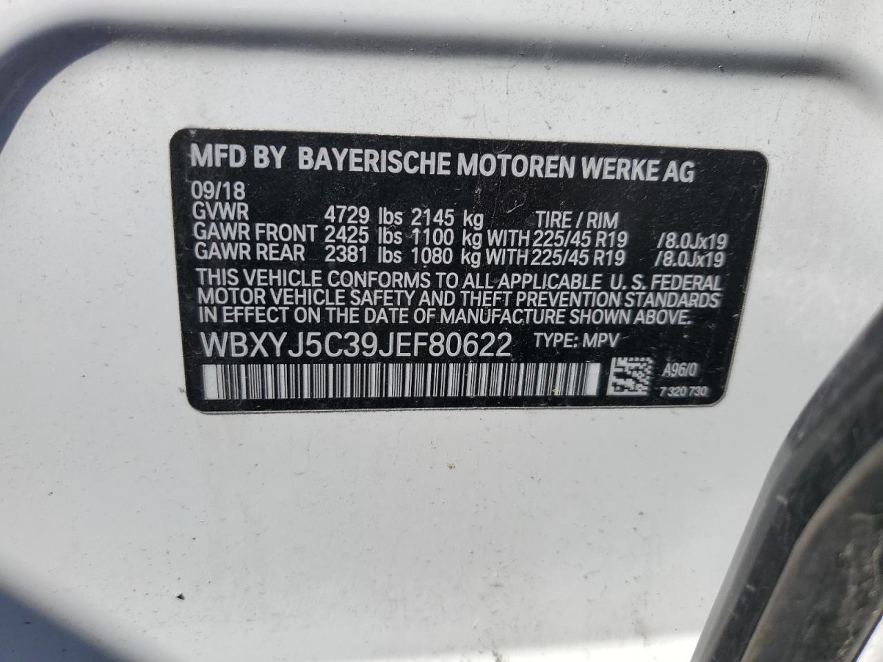 2018 BMW X2 VIN WBXYJ5C39JEF80622 Copart auction photo, side damage thumbnail 14