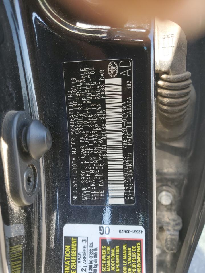 2016 Toyota Corolla VIN 2T1BURHE8GC691845 Copart auction photo, side / stripped damage thumbnail 12