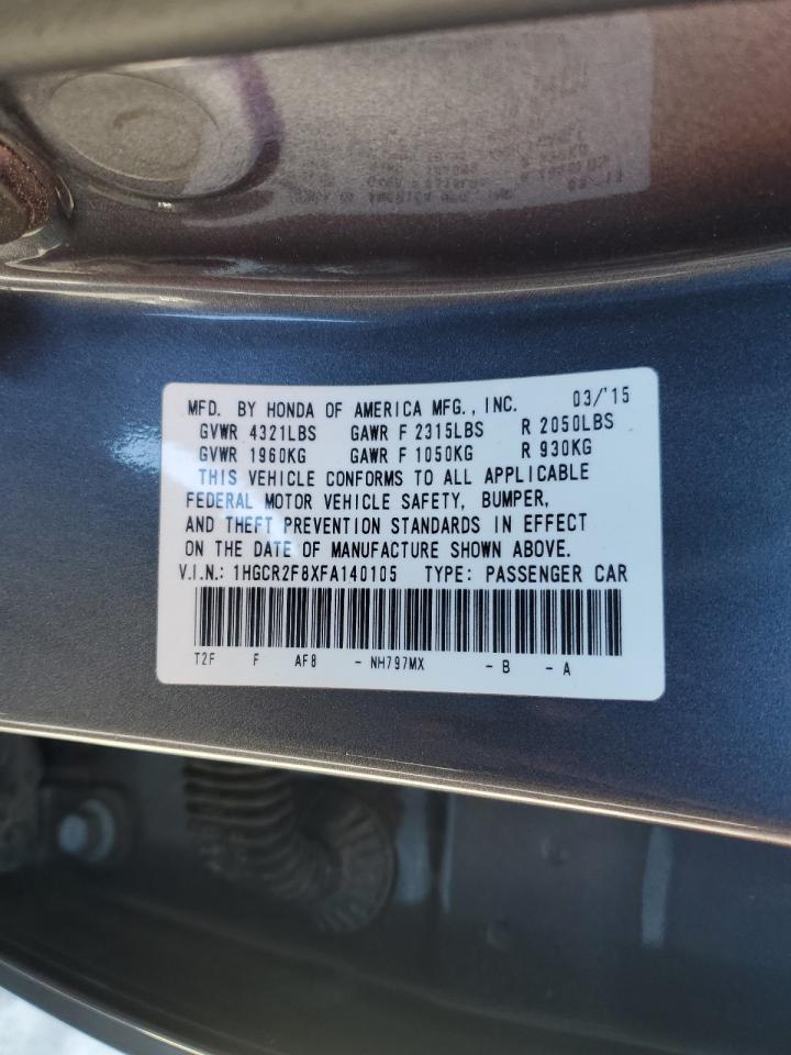 2015 Honda Accord VIN 1HGCR2F8XFA140105 Copart auction photo, front end damage thumbnail 12