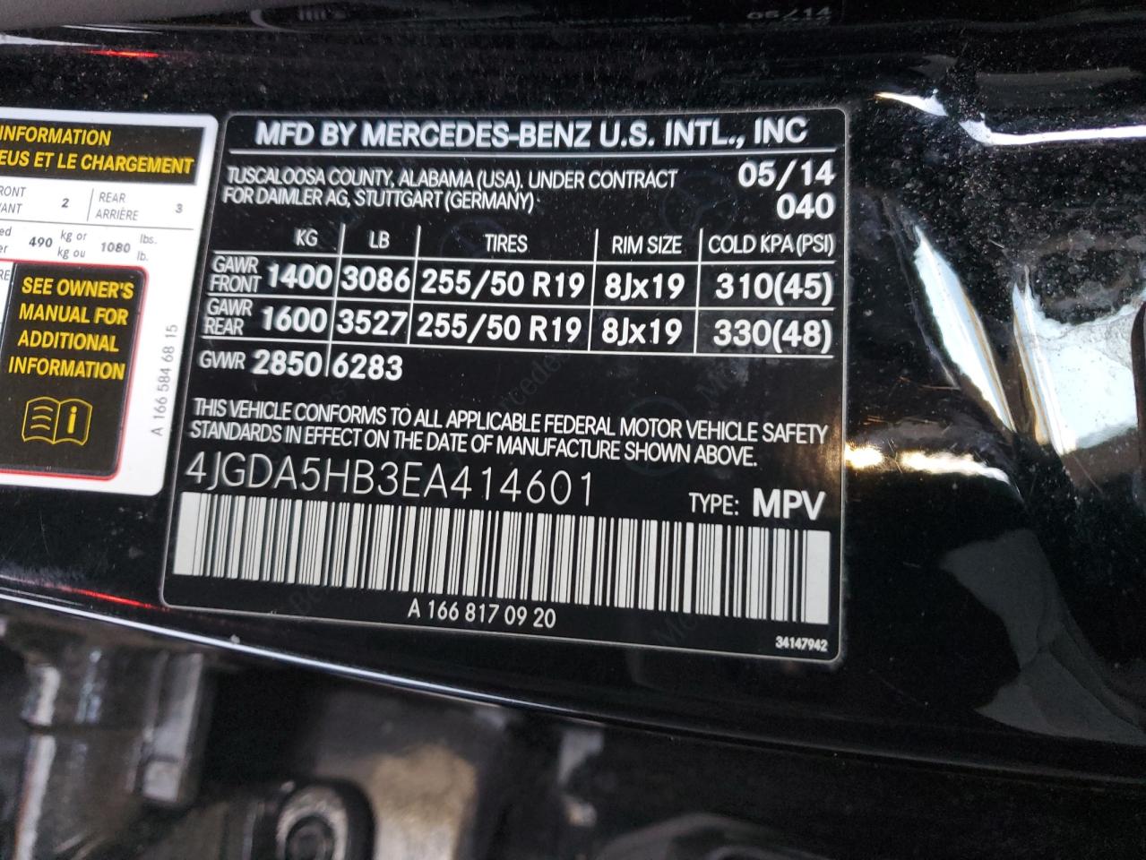 2014 Mercedes-Benz M-klasse VIN 4JGDA5HB3EA414601 Copart auction photo, front end damage thumbnail 13