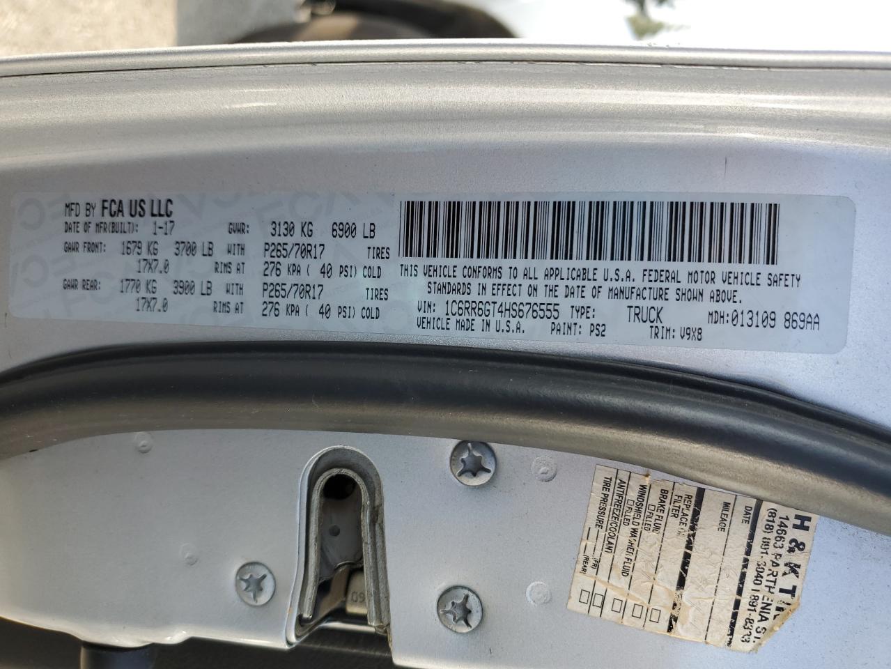 2017 RAM 1500 VIN 1C6RR6GT4HS676555 Copart auction photo, mechanical damage thumbnail 12