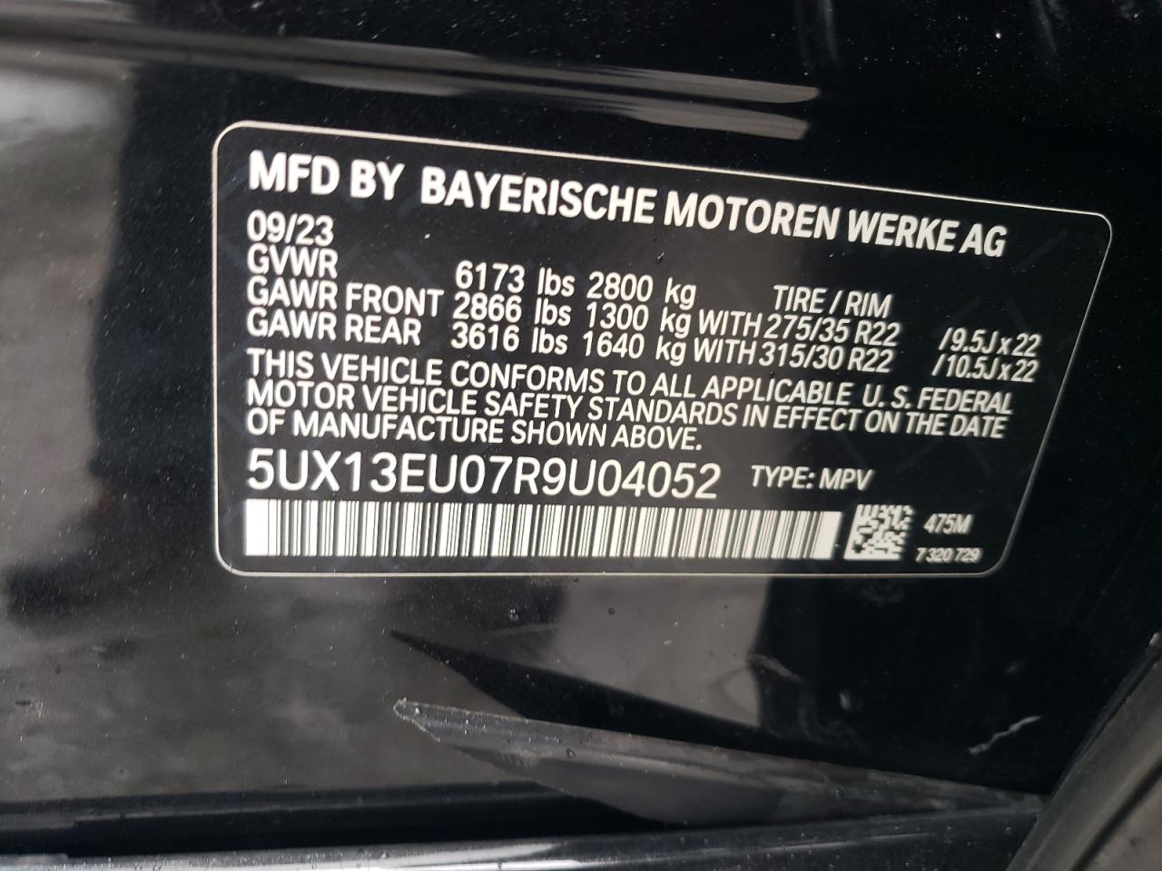 2024 BMW X5 VIN 5UX13EU07R9U04052 Copart auction photo, side damage thumbnail 13