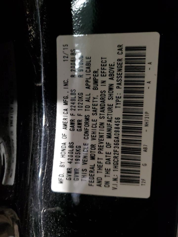 2016 Honda Accord VIN 1HGCR2F36GA098456 Copart auction photo, front end damage thumbnail 14