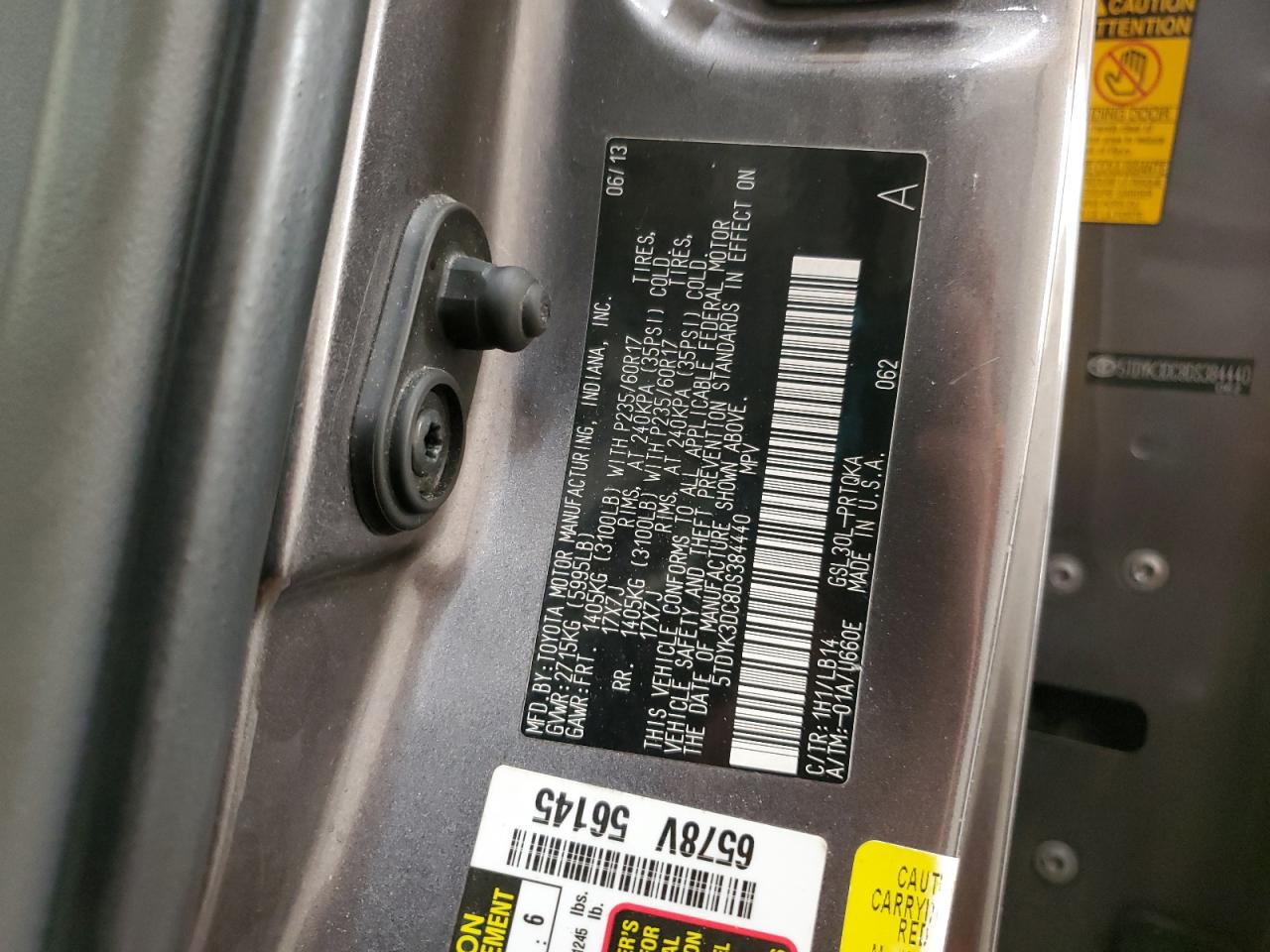 2013 Toyota Sienna VIN 5TDYK3DC8DS384440 Copart auction photo, front end / rear end damage thumbnail 15