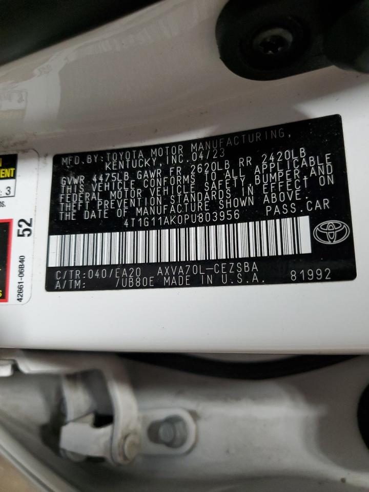 2023 Toyota Camry VIN 4T1G11AK0PU803956 Copart auction photo, rear end / side damage thumbnail 12