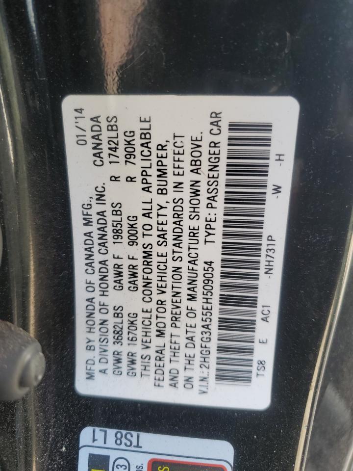 2014 Honda Civic VIN 2HGFG3A55EH509054 Copart auction photo, front end / rear end damage thumbnail 15