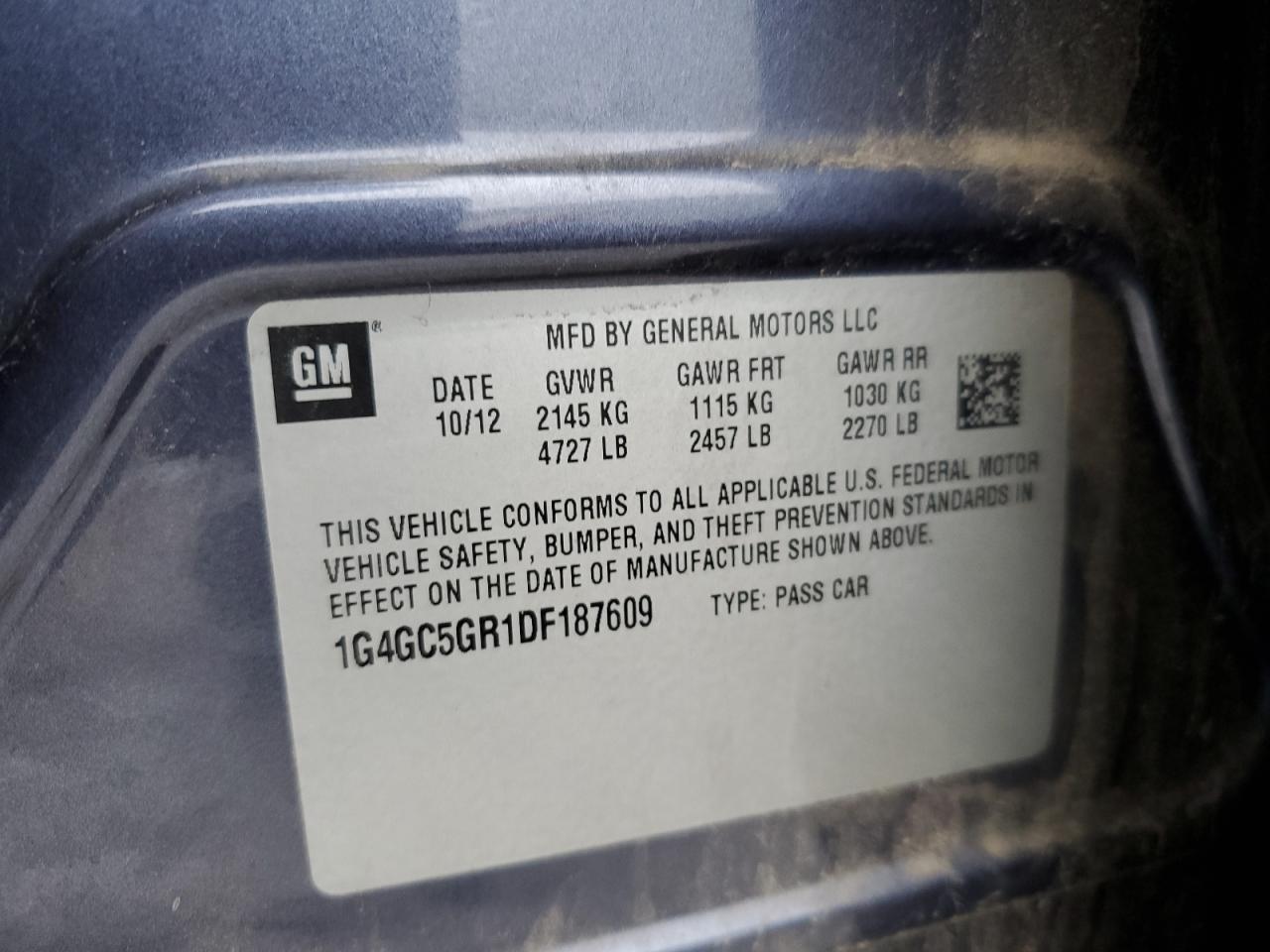 2013 Buick LaCrosse VIN 1G4GC5GR1DF187609 Copart auction photo, front end damage thumbnail 12