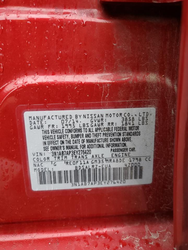 2014 Nissan Sentra VIN 3N1AB7AP3EY276420 Copart auction photo, front end damage thumbnail 12