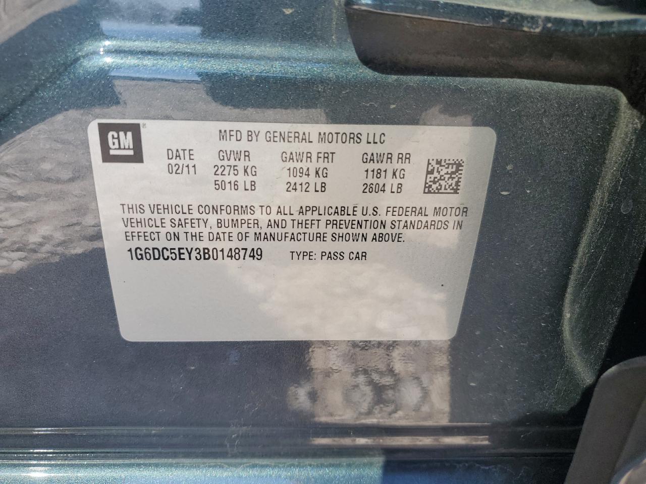 2011 Cadillac CTS VIN 1G6DC5EY3B0148749 Copart auction photo, front end damage thumbnail 15