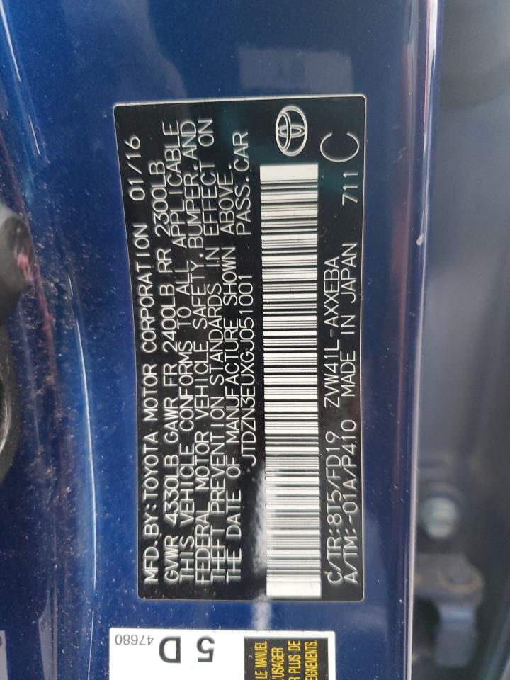 2016 Toyota Prius VIN JTDZN3EUXGJ051001 Copart auction photo, front end / rear end damage thumbnail 13