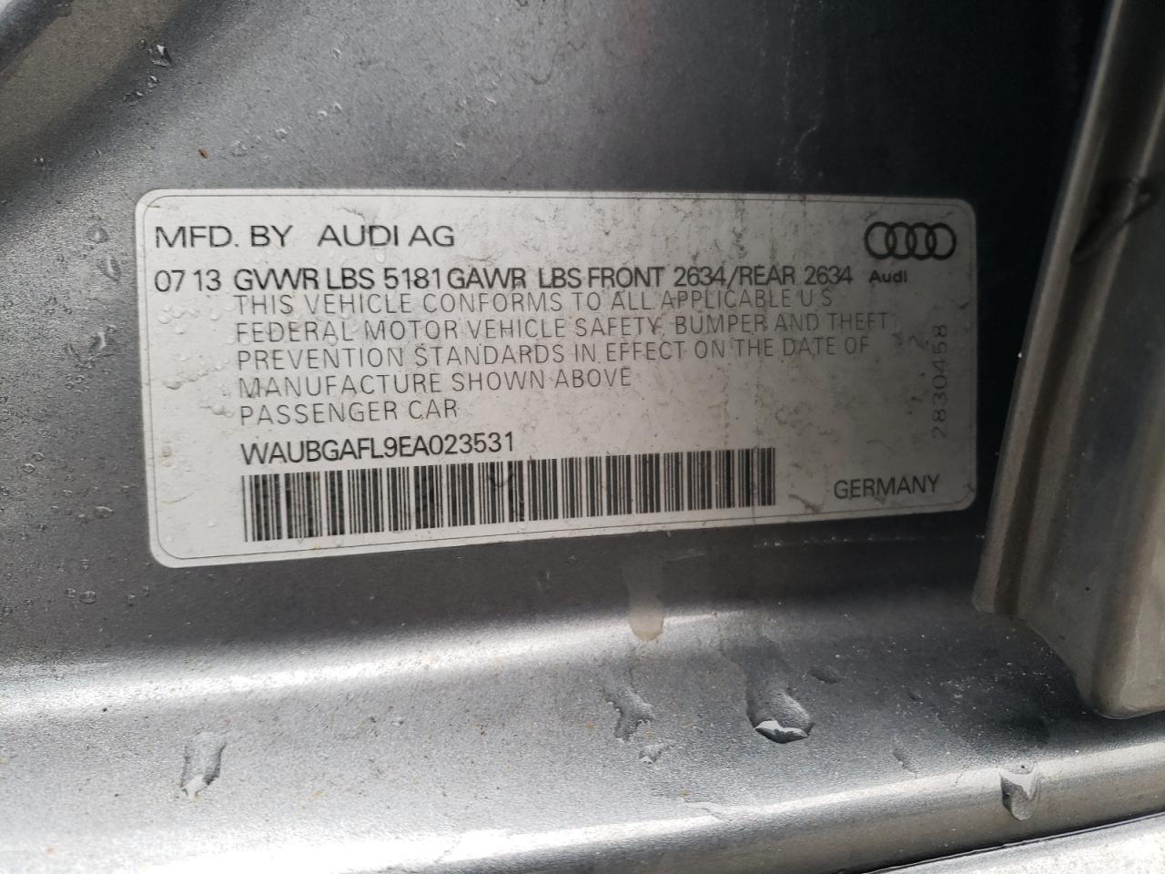 2014 Audi RS4 VIN WAUBGAFL9EA023531 Copart auction photo, water/flood / minor dent/scratches damage thumbnail 12