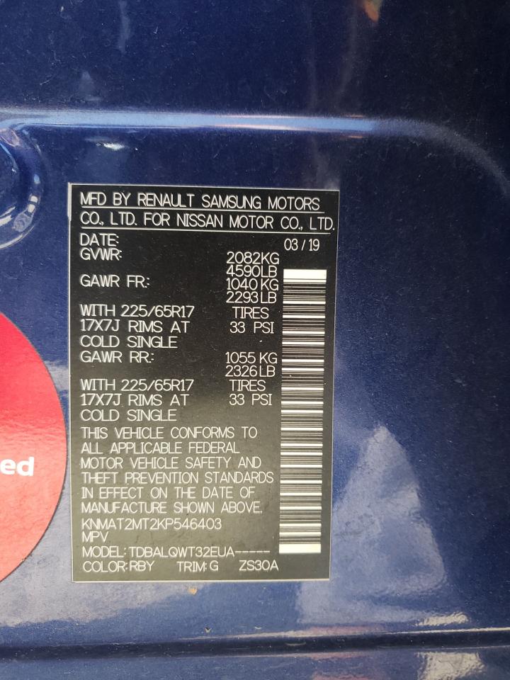 2019 Nissan Rogue VIN KNMAT2MT2KP546403 Copart auction photo, all over damage thumbnail 14