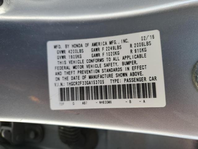 2016 Honda Accord VIN 1HGCR2F33GA153705 Copart auction photo, front end damage thumbnail 12