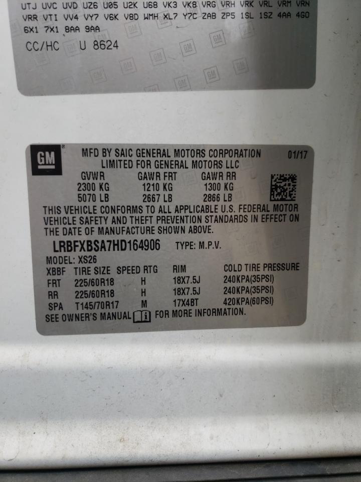 2017 Buick Envision VIN LRBFXBSA7HD164906 Copart auction photo, front end / minor dent/scratches damage thumbnail 13