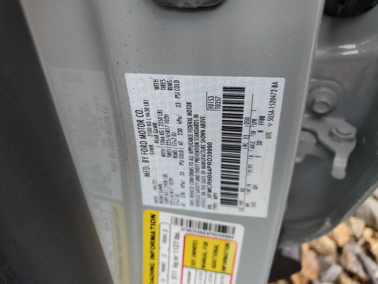 2023 Ford Bronco VIN 3FMCR9B64PRD39990 Copart auction photo, rear end damage thumbnail 15