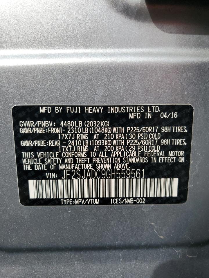 2016 Subaru Forester VIN JF2SJADC9GH559561 Copart auction photo, side / front end damage thumbnail 13
