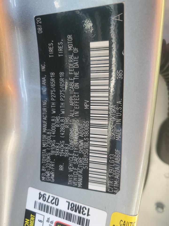 2020 Toyota Sequoia VIN 5TDBY5G16LS180065 Copart auction photo, all over damage thumbnail 14