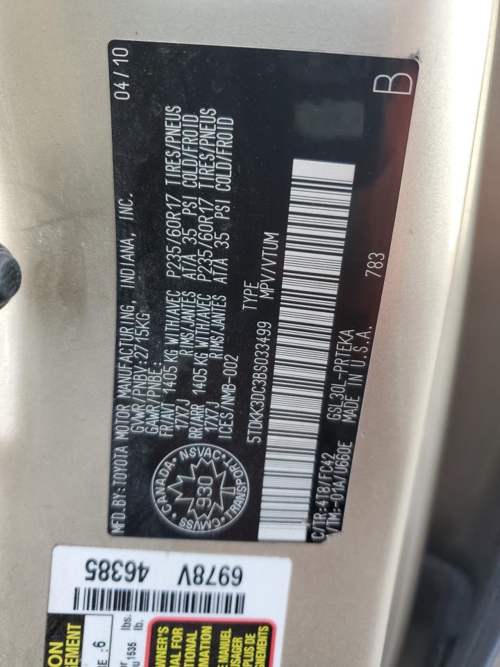 2011 Toyota Sienna VIN 5TDKK3DC3BS033499 Copart auction photo, all over damage thumbnail 13